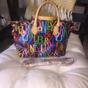 Signature cotton coated Dooney & Bourke satchel.